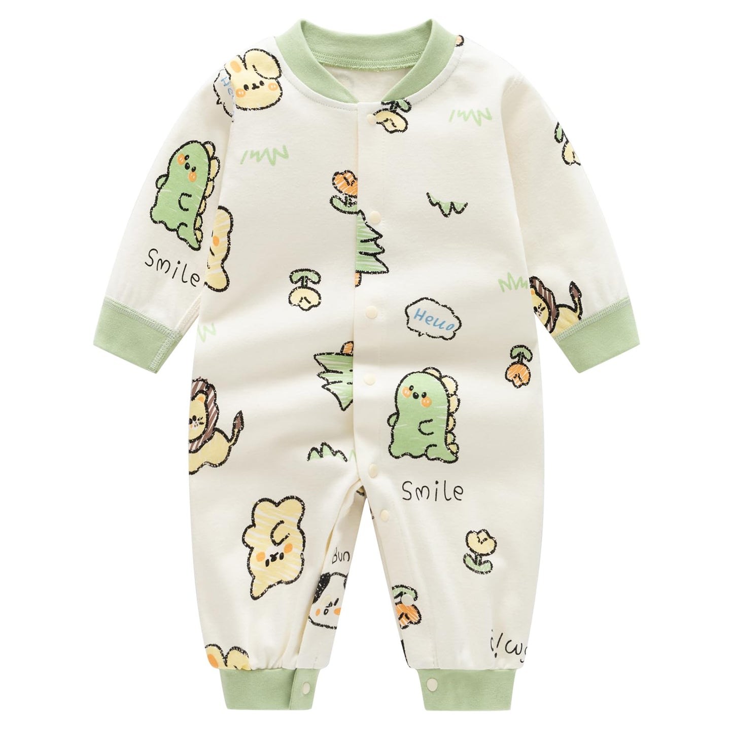 Babyschlafanzug Jungen Strampler, Baumwolle Einteiler mit Druckknöpfen - Atmungsaktiv Langlebig Weich - Ideal zum Spielen Schlafen 0-3 Monate