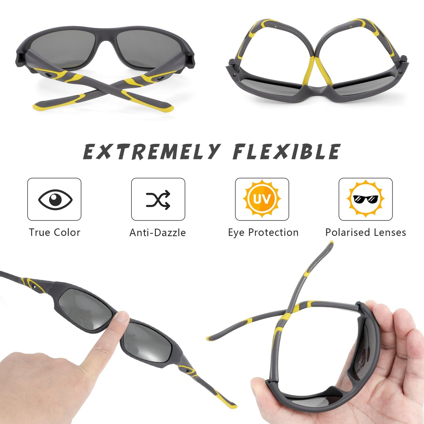 Hifot Sonnenbrille Kinder Polarisierte Sportbrille für Jungen und Mädchen UV400 Schutz gegen UltravioletteFahrradbrille Silikon Sonnenstrahlen Alter 3-12 Jahre