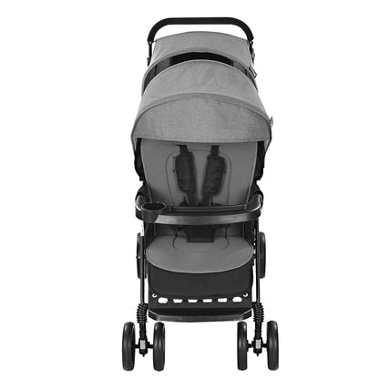 VEVOR Sibling Stroller, Foldable Twin Pushchair with Tandem Seat, Adjustable Backrest/Footrest, Seat Belt, Storage Basket and Tray, for Newborn and Toddlers (Dark Grey)