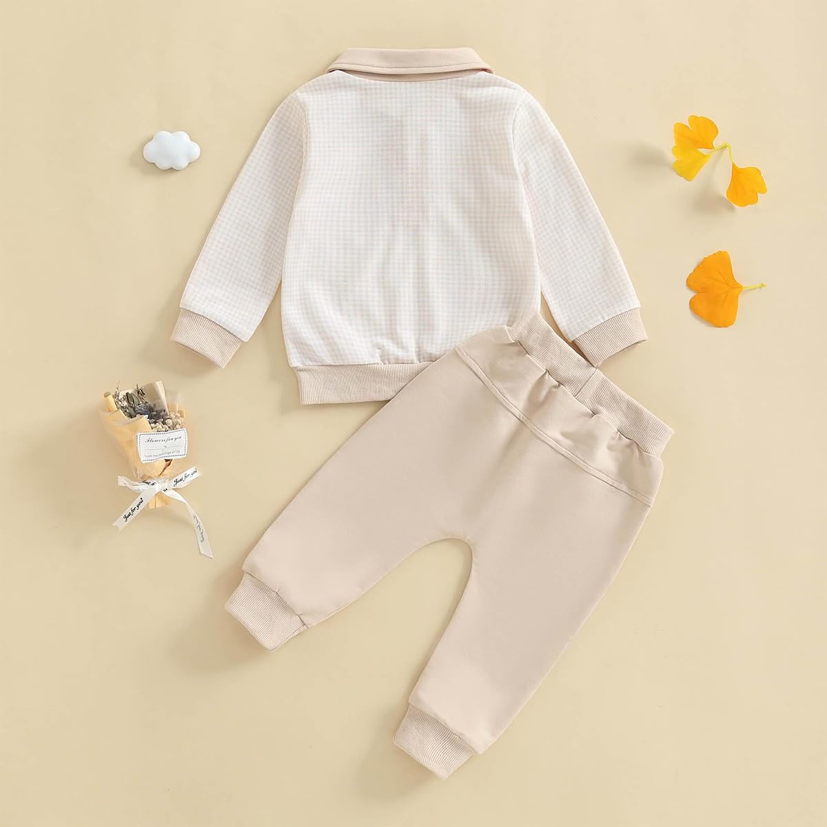 Kleinkind Baby Jungen Kleidung Outfits Langarm Turn-Down Kragen Plain / Checked Sweatshirt und Hose 2 Stück Herbst Winter Trainingsanzug Set