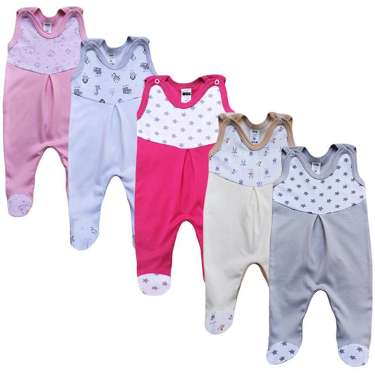 MEA BABY Unisex Printed Cotton Rompers, Pack of 5. Baby Rompers for Girls and Baby Rompers for Boys 