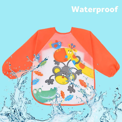 Vicloon Waterproof Baby Bibs, 5pcs Baby Bibs with Long Sleeves, Sleeved Bibs, Unisex Bib Set for Eating, Arts, Crafts, Painting, Playing (Pink, Blue, Green, Yellow) 