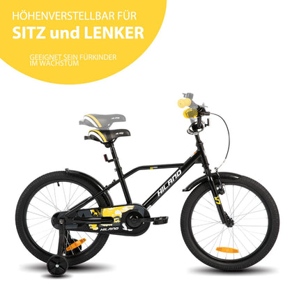 Hiland 12/14/16/20 Zoll Kinderfahrrad, Jungen Fahrrad für 3-10 Jahre, mit Stützrädern, Kinderfahrrad mit Handbremse und Rücktrittbremse, Schwarz/Grün/Blau/Orange
