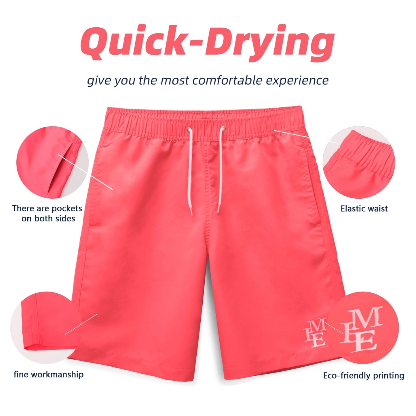 MEILONGER Badehose Jungen Badeshorts Schnelltrocknend Boardshorts mit Netzfutter Taschen und Verstellbarem Tunnelzug