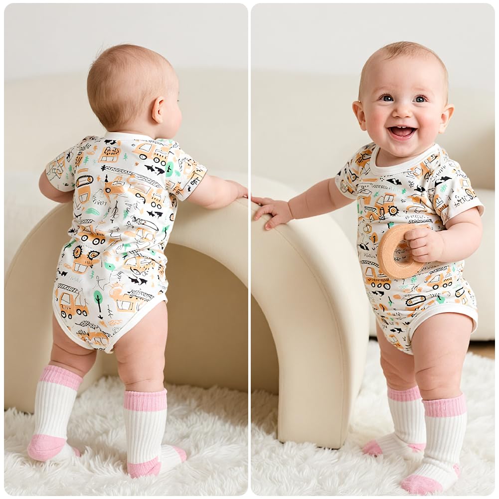 Baby Bodysuit Kurzarm Unisex Baby Set Kurzarm Bodysuits aus 100% superweicher Baumwolle, Baby Body mit Press Nieten für Neugeborene Baby Jungen und Mädchen 0-3 m/3-6 m/6-9 m/9-12 m