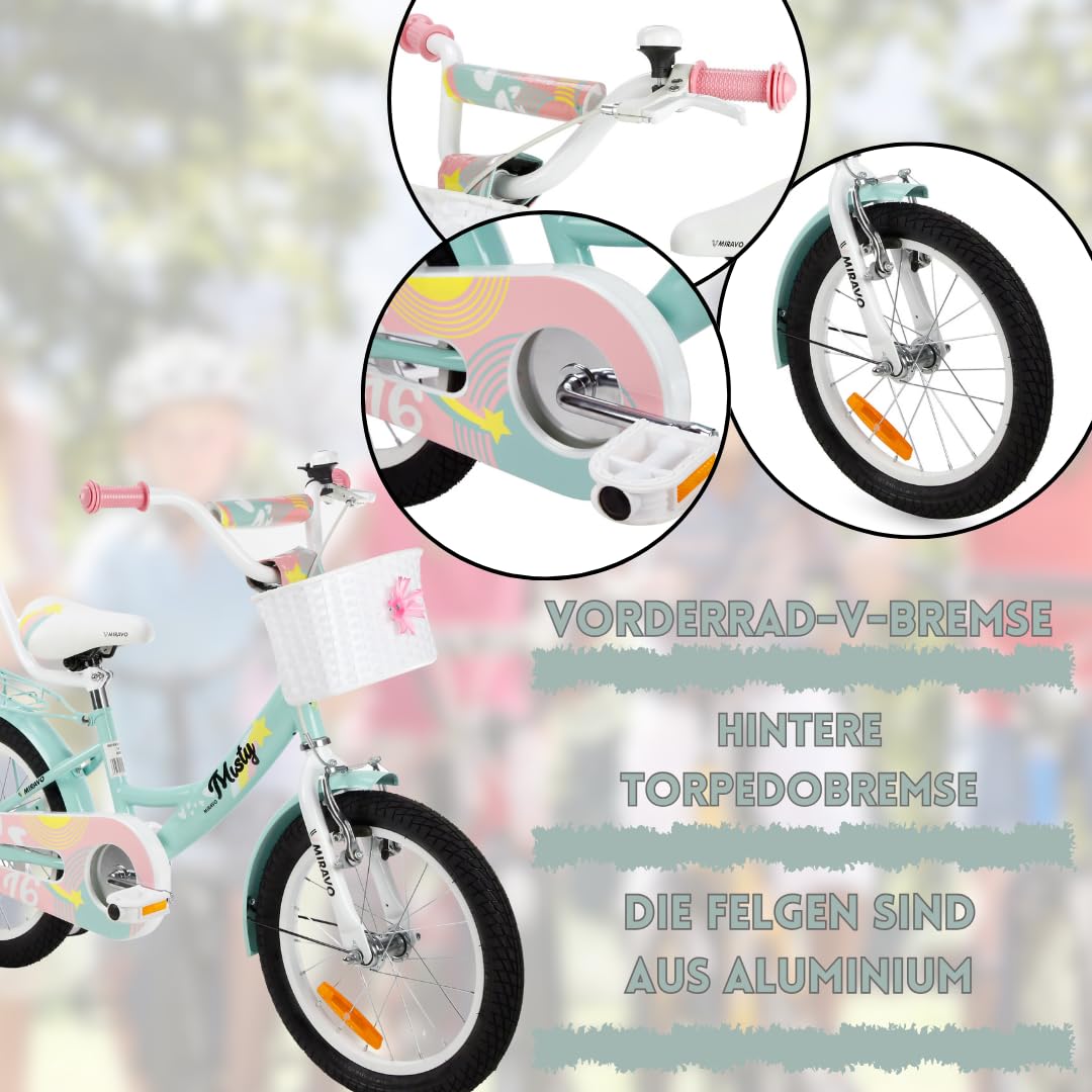 MIRAVO Kinderfahrrad Fahrrad Kinder Ab 2 Bis 8 Jahre Mit Stützrädern Schubstange V-Brake Bremsen Rückstrahl Aufkleber 12 16 20 Zoll Radgröße Korb Für Mädchen Misty - Meloni2