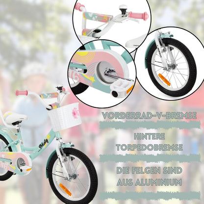 MIRAVO Kinderfahrrad Fahrrad Kinder Ab 2 Bis 8 Jahre Mit Stützrädern Schubstange V-Brake Bremsen Rückstrahl Aufkleber 12 16 20 Zoll Radgröße Korb Für Mädchen Misty - Meloni2