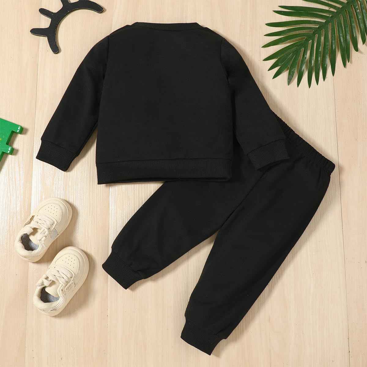Toddler Baby Boys Outfit Colour Block Letter Print Sweatshirt Top + Plain Trousers Baby Autumn Spring 2-Piece Clothing Set