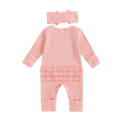 Geagodelia Baby Girl Romper + Headband Newborn Clothing Outfit Jumpsuit Baby Clothes Soft Baby Romper 