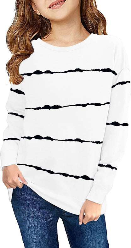 Haloumoning Sweatshirt Mädchen Streifen Rundhalsausschnitt Kinder Pullover Casual Langarm Tops