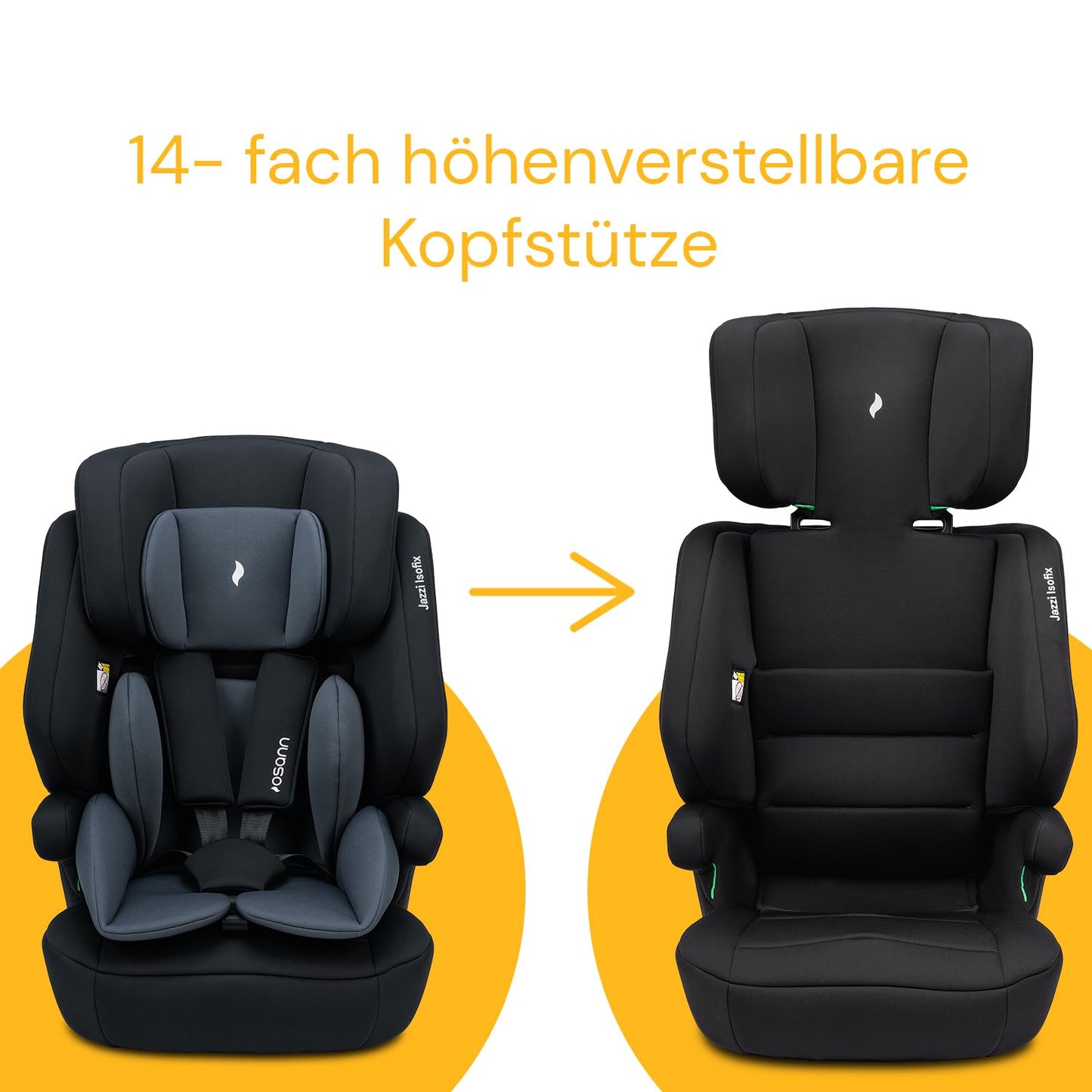 Osann Jazzi Isofix – Der sichere Kindersitz ab 1 Jahr (76–150 cm), mitwachsend mit Isofix & Top-Tether, Schutz & Geborgenheit auf jeder Fahrt - Sunset
