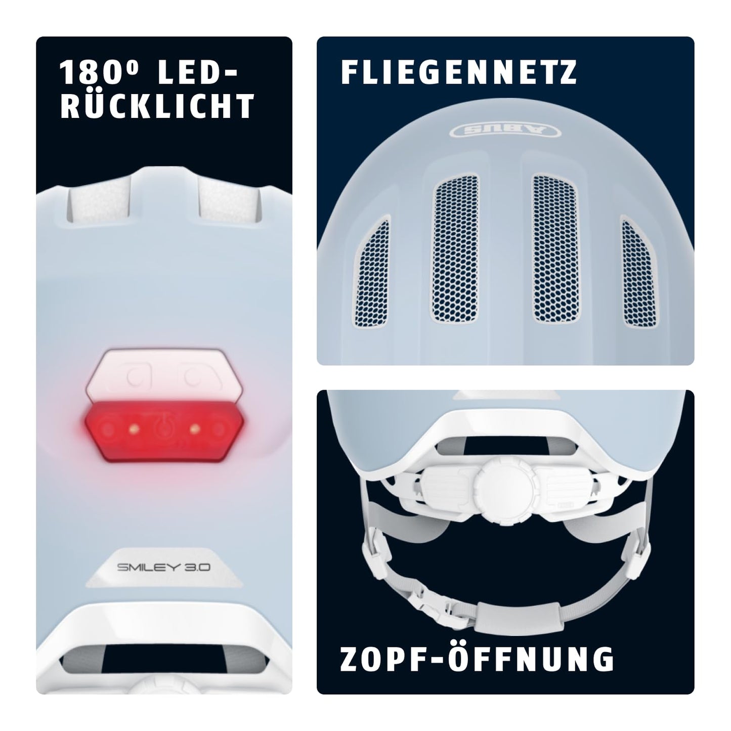 ABUS Kinderhelm Smiley 3.0 ACE LED - Fahrradhelm mit Licht