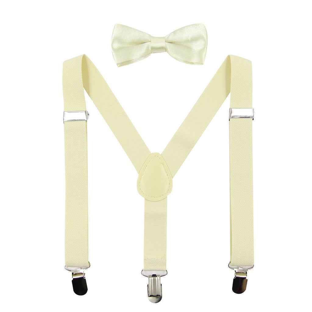HANERDUN Unisex Boys Girls Bow Tie Braces with Three Clothes Clips on Waistband
