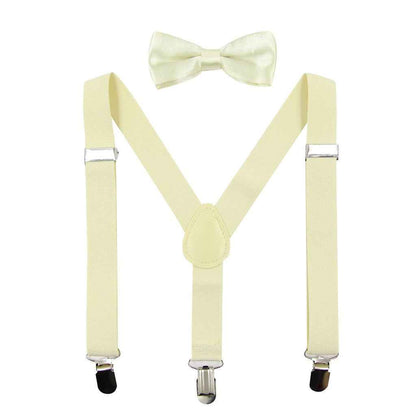 HANERDUN Unisex Boys Girls Bow Tie Braces with Three Clothes Clips on Waistband