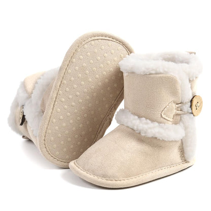Baby Winter Warm Snow Boots Newborn Baby Girls Boys Soft Sole Buttons Fleece Boots Infant Toddler First Walker Shoes