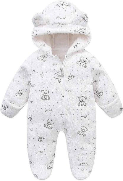 JiAmy Baby Snowsuits with Hood, Baby Jumpsuit Winter Fleece Romper Newborn Boy and Girl One Piece Suit for 0-12 Months