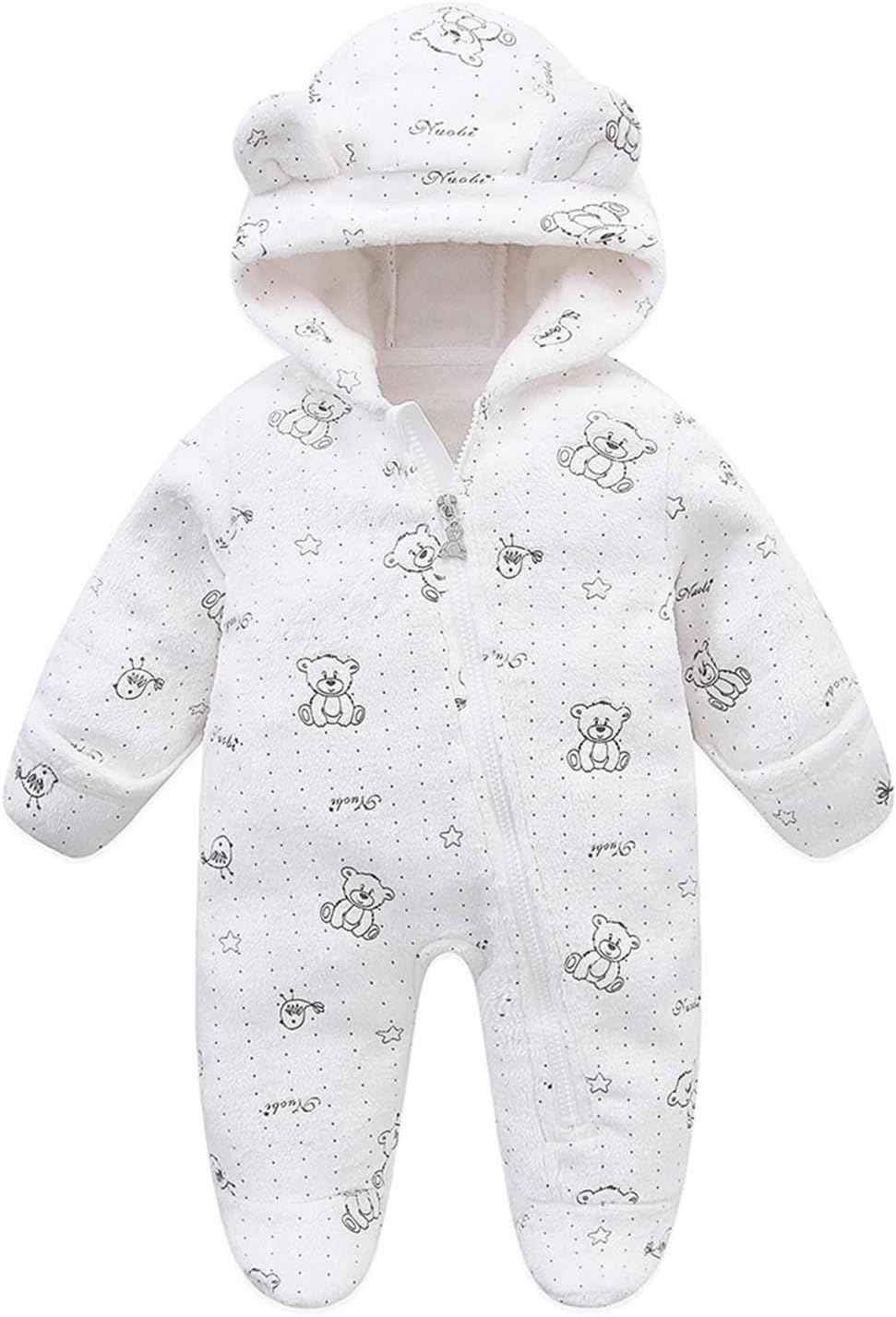 JiAmy Baby Snowsuits with Hood, Baby Jumpsuit Winter Fleece Romper Newborn Boy and Girl One Piece Suit for 0-12 Months