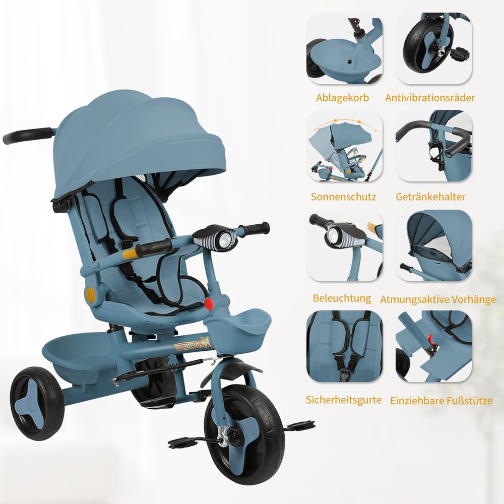 Buggy für Babys, ultraleicht, kompakt, faltbar und neigbar, von Geburt bis 25 kg, mit Trolley-System, Regenschutz inklusive, ausziehbarer Haube, C-schwarz