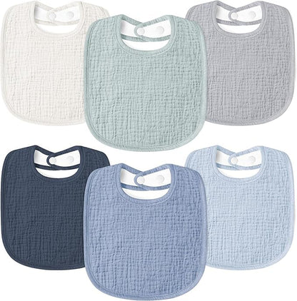 Susurration Bibs Baby Muslin Bandana Baby Soft Adjustable Square Dribble Bibs 6 pack for Unisex Girls &amp; Boys 