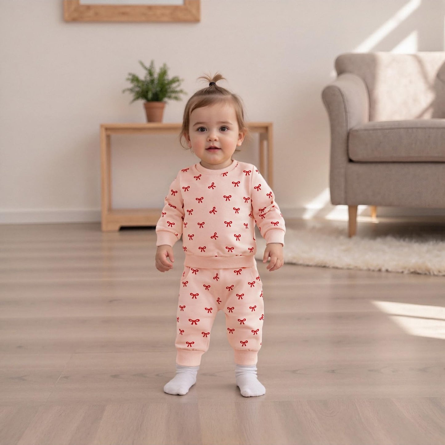 Beauace Baby Girl Clothing Set Bow Print Long Sleeve Sweatshirt + Trousers Newborn Outfit Toddler Two Piece Autumn Winter Baby Clothing