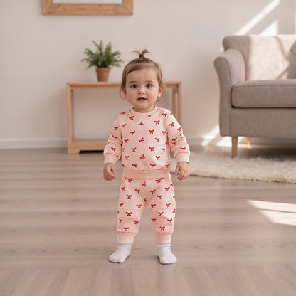 Beauace Baby Girl Clothing Set Bow Print Long Sleeve Sweatshirt + Trousers Newborn Outfit Toddler Two Piece Autumn Winter Baby Clothing