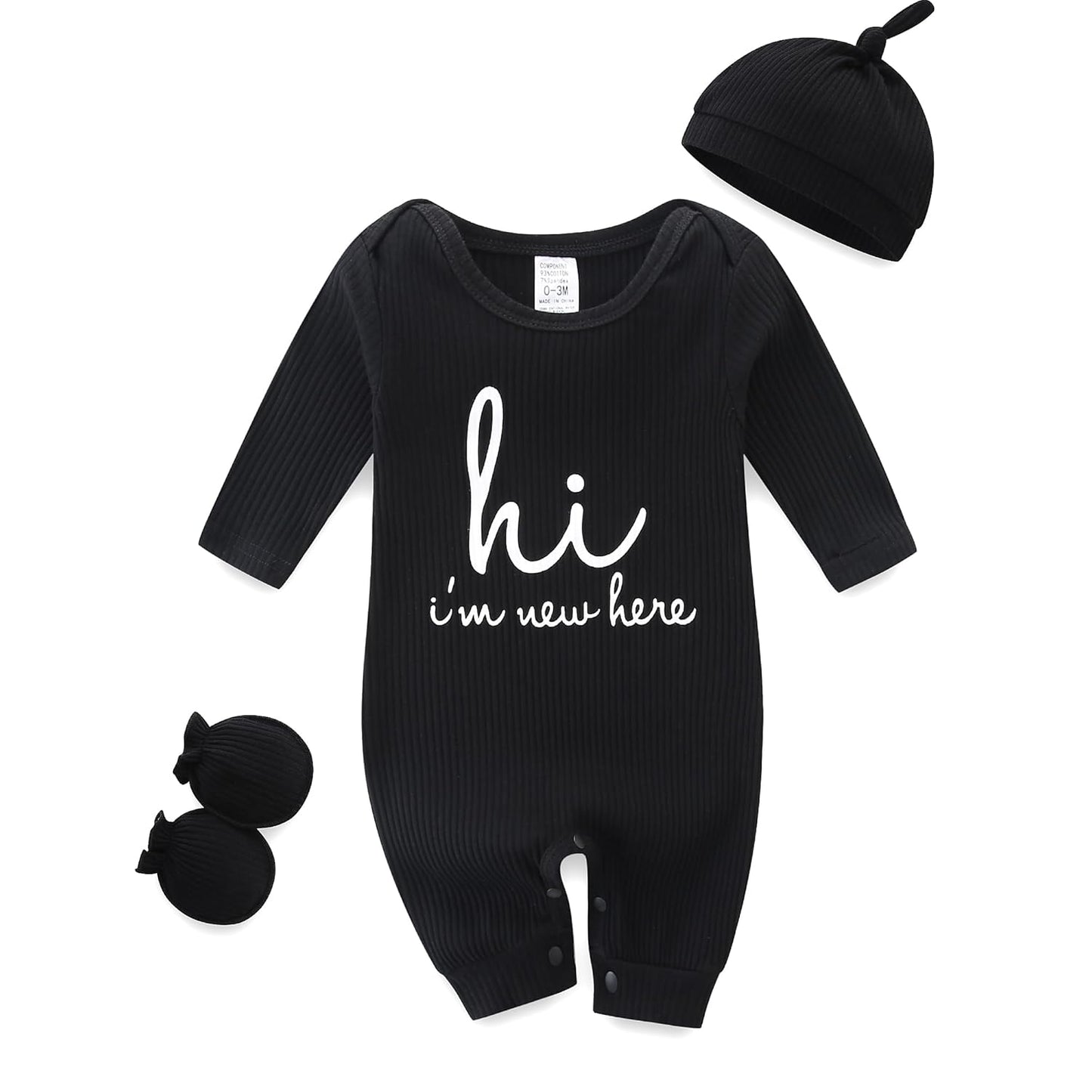 KIDDLETOWN Baby-Pyjama, Neugeborenen-Strampler, 3er-Pack, Schlafanzug mit Hut und Handschuhen, Baby-Pyjama aus Baumwolle, Langarm-Pyjama, Strampler, 0-3 Monate, Kleidung für Mädchen und Jungen