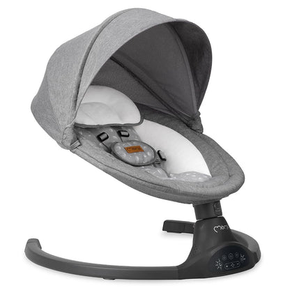 MoMi KENANI baby bouncer for children up to 9 kg, foldable, with remote control &amp; Bluetooth for connecting to a smartphone, battery or power connection, with 5-point safety belt, sun protection, insect net 