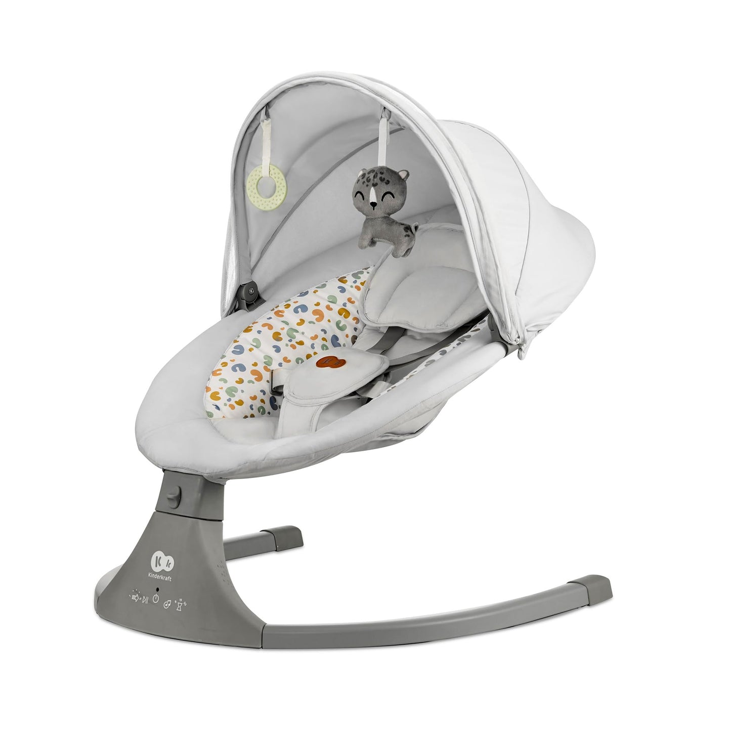 Kinderkraft LUMI 2 Babywippe, Elektrische Babyschaukel, Von der Geburt bis 9 Monate, Höhenverstellbar, 5 Schaukelmodi, 12 Melodien, Bogen mit Spielzeug, Dunkelgrau