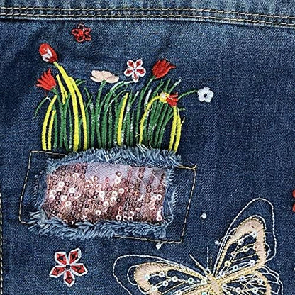Peacolate 2-11 Jahre kleine Mädchen Stickerei Pailletten Schmetterling Mäntel Jeansjacke