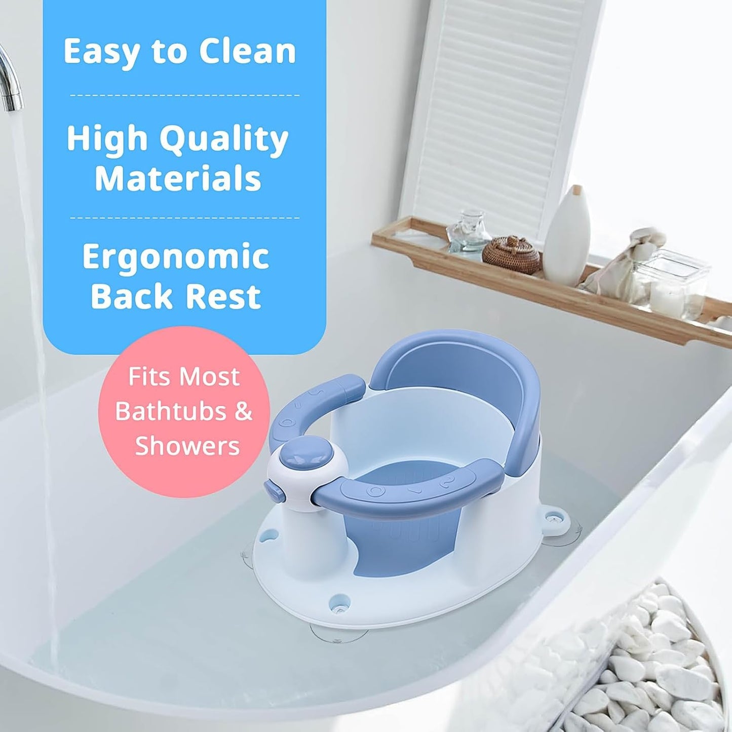 Baby Bath Seat for Babies from 6 Months, Non-Slip Baby Bath Chair, Portable Bath Seat with Suction Cups, Baby Bathtub Toddler Bath Support for Shower (Yellow)