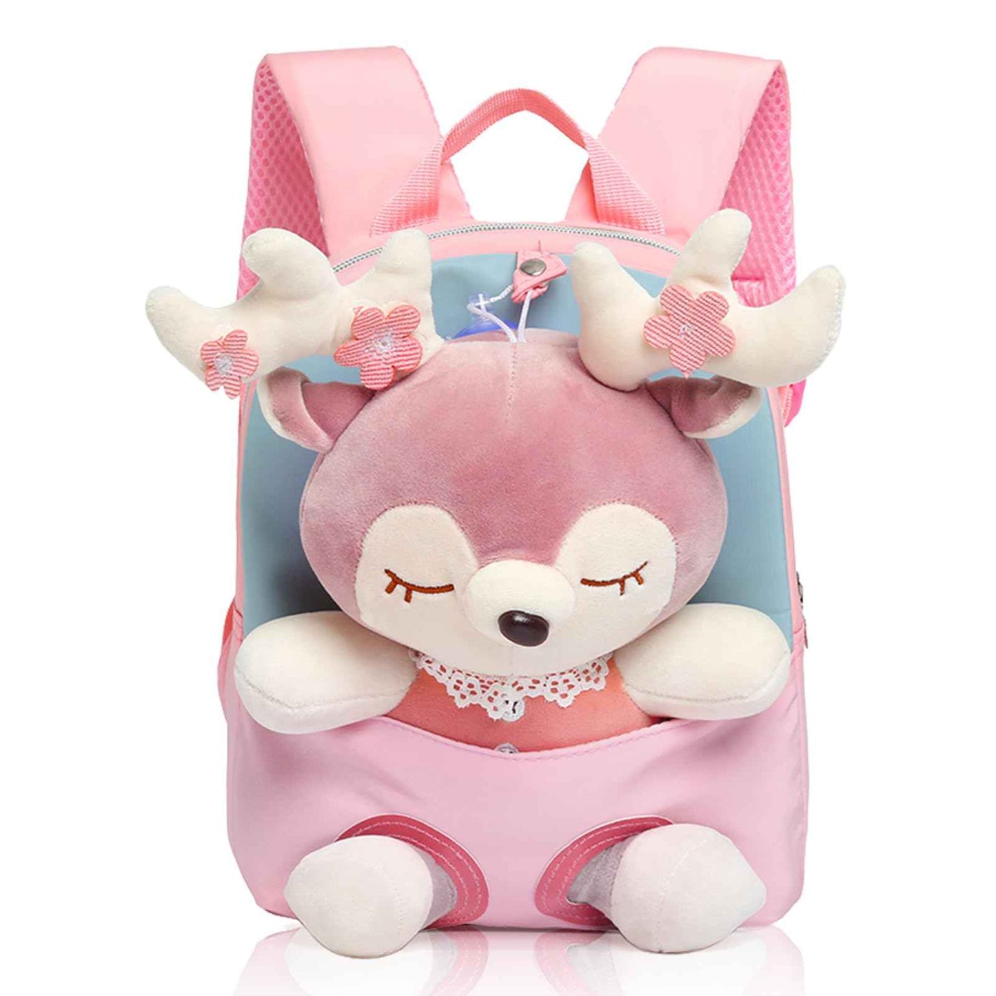 MIDSuN Small Children's Backpack, Removable Plush Doll, Nursery Backpack, Deer Nursery Backpack, Children's Bag for 2-5 Years, Nursery Boys and Girls