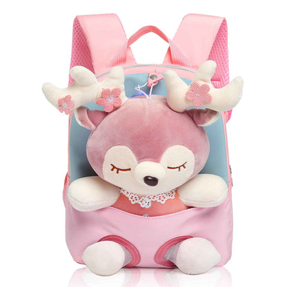 MIDSuN Small Children's Backpack, Removable Plush Doll, Nursery Backpack, Deer Nursery Backpack, Children's Bag for 2-5 Years, Nursery Boys and Girls