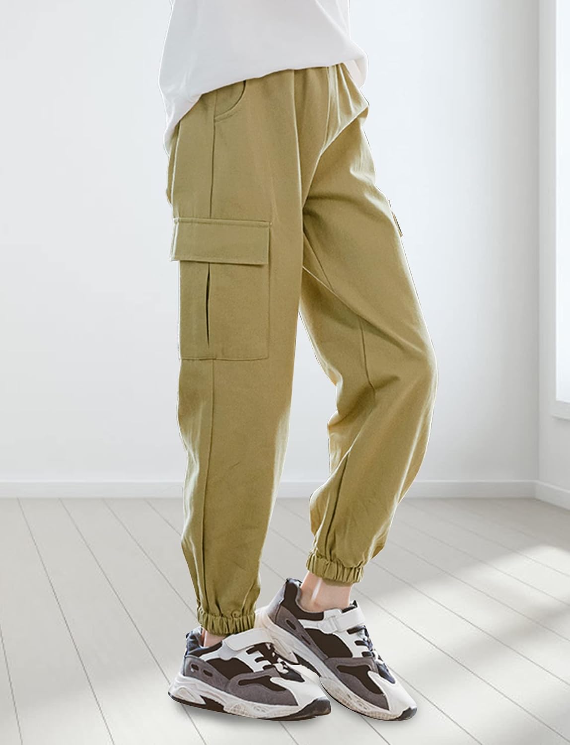 SEAUR Cargo Pants Girls Casual Pants Hip Hop Pants with Elastic Waist Sports Pants Jogging Pants with Pockets Drawstring Training Pants Sport Leisure Streetwear - 100-160cm 