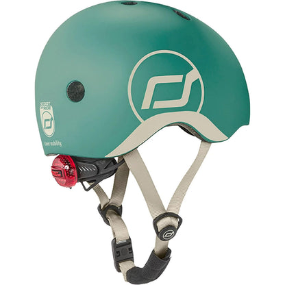 Scoot and Ride Babyhelm mit verstellbaren Trägern, Mattes Finish, Größen XXS, inklusive LED-Sicherheitslicht und weicher Fleece-Polsterung für zusätzlichen Schutz