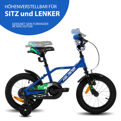 Hiland 12/14/16/20 Zoll Kinderfahrrad, Jungen Fahrrad für 3-10 Jahre, mit Stützrädern, Kinderfahrrad mit Handbremse und Rücktrittbremse, Schwarz/Grün/Blau/Orange - Meloni2