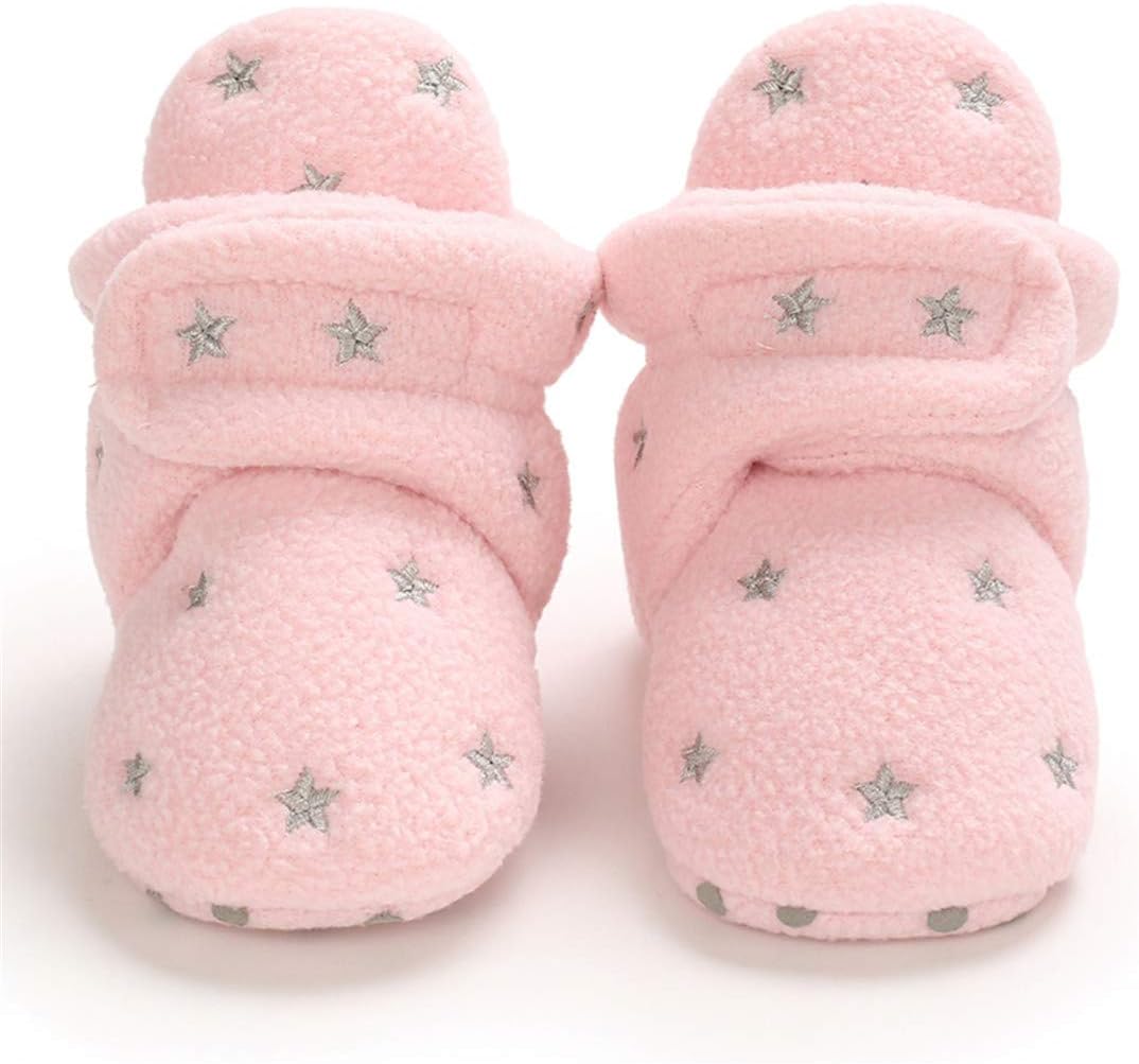 EDOTON Unisex-Baby Neugeborenes Fleece Booties, Baby Jungen Mädchen Weiche Sohlen Streifen Bootie Kleinkind Stiefel Niedlich Stiefel Socke Einstellbar