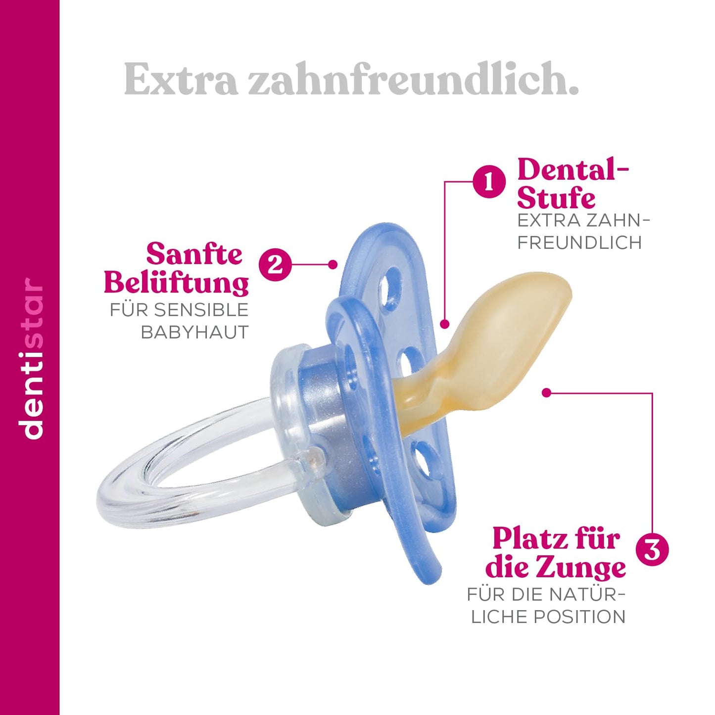 dentistar Silikon Schnuller 3er-Set - Größe 3, ab 14 Monate - Zahnfreundlicher Nuckel mit Dentalstufe – BPA-frei - Made in Germany - Blumen, Lila