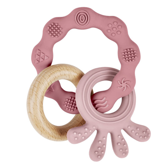 Vicloon Beißring für Babys, Beißring Spielzeug aus Silikon und Holzringe, Baby Zahnungshilfe BPA-frei, Schmerzlindernde Zahnen Nursing Zubehör für ab 3 Monaten Babys(Wal Blau)
