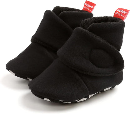 EDOTON Unisex-Baby Neugeborenes Fleece Booties, Baby Jungen Mädchen Weiche Sohlen Streifen Bootie Kleinkind Stiefel Niedlich Stiefel Socke Einstellbar
