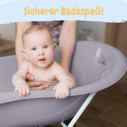 Baby Badewanne mit Gestell 4 Set TÜV Rheinland zertifiziert! Babybadewannen + Baby Badewannensitz +Abfluss + Gestell - Babywanne mit Ständer! Baby Pflegeset für Neugeborene.