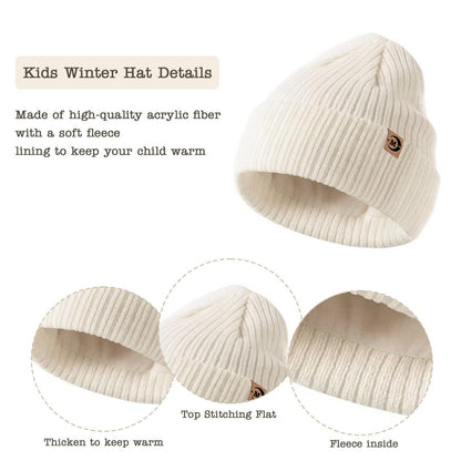 MARUKO Children's Winter Hat Scarf Gloves Set 3 in 1, Toddler Knitted Beanie Neck Warmer, Thick Fleece Thermal Knit Hat Scarf Gloves Set for Children Aged 2-8