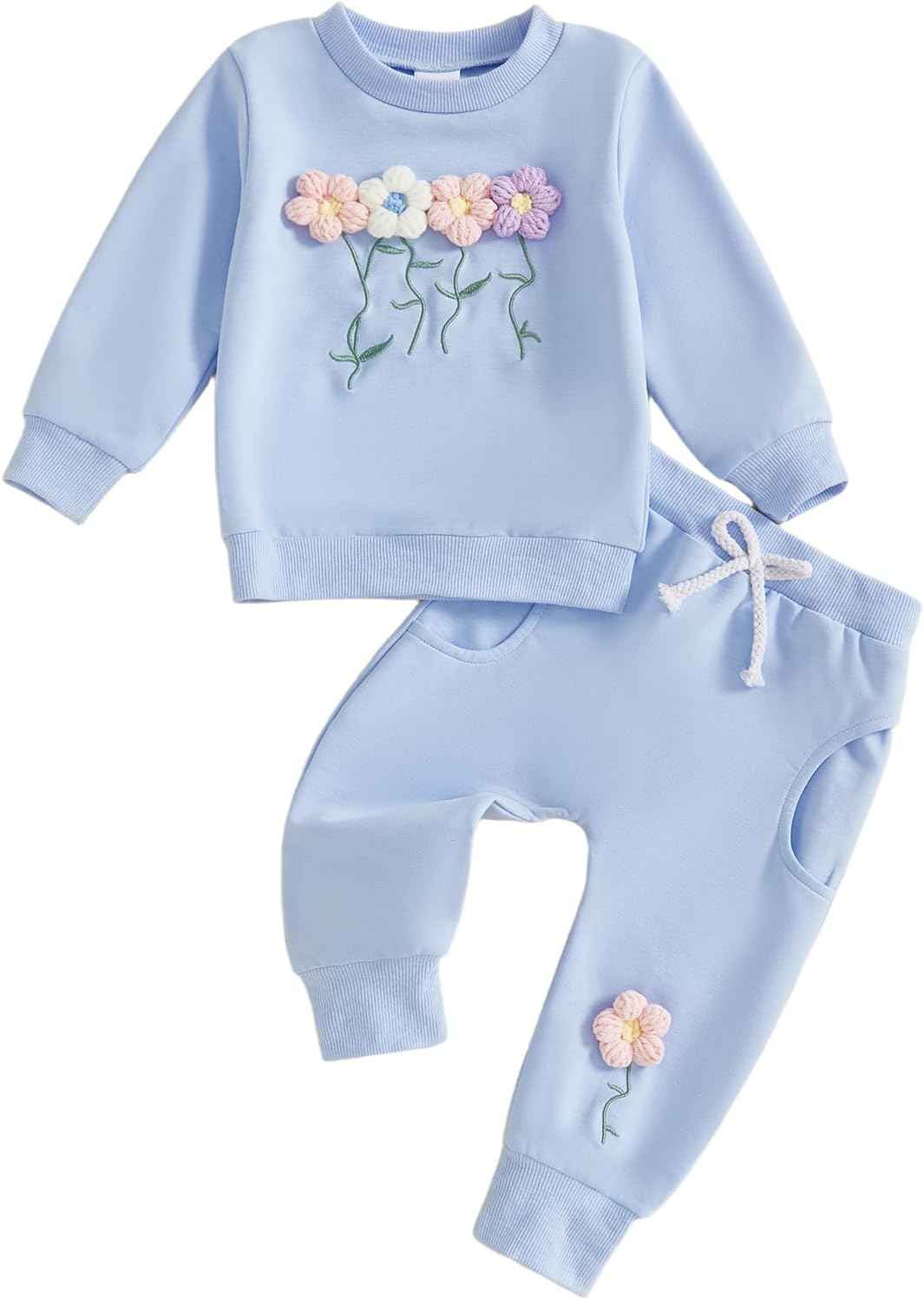Beauace 2pcs Baby Girl Clothes 3D Floral Print Outfit Long Sleeve Shirt + Trousers Newborn Baby Clothing Clinder Autumn Baby Set