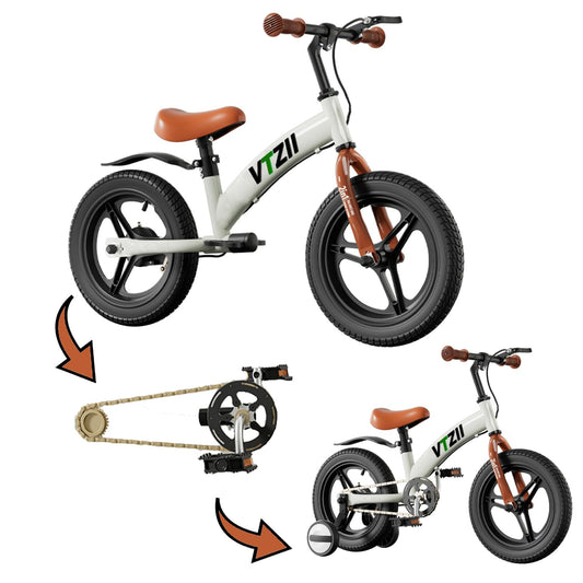 VTZII Laufrad 2 in 1 Kinderfahrrad für Kinder ab 2 3 4 5 6 7 Jahre,mit Bremse Stützräder Pedalen,12 14 16 Zoll Kinderlaufrad - Meloni2