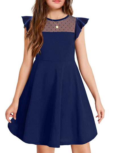 Arshiner Girls Dress Summer Dress Ruffle Short Sleeve Mesh A Line Casual Party Dresses with Pockets Kids Dresses for 6-13 Years 
