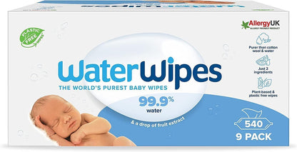 WaterWipes Plastic-Free Original Baby Cleansing Wipes, 360 Wipes (6 Packs), 99.9% Water-Based Cleaning Wipes, Unscented for Sensitive Skin