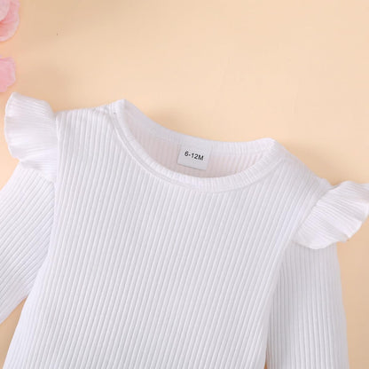 Baby Mädchen Sommer Outfits Rüschen Kurzarm Ripptop+ Blumen/Herzmuster Overalls Shorts Mit Tasche Süßes 2-Teiliges Kleidungsset