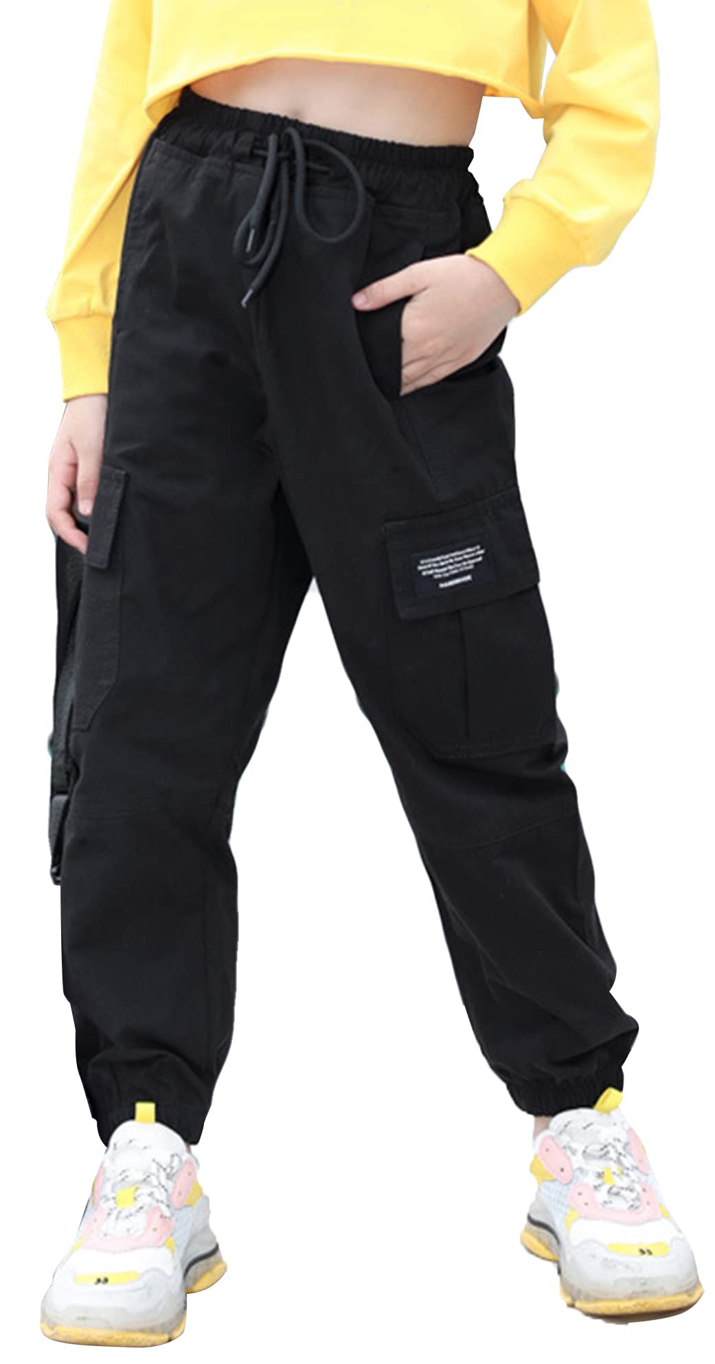 SEAUR Cargo Hose Mädchen Freizeithose Hip Hop Hose mit Gummibung Sporthose Jogginghose mit Taschen Kordelzug Trainingshose Sport Freizeit Streetwear - 100-160cm
