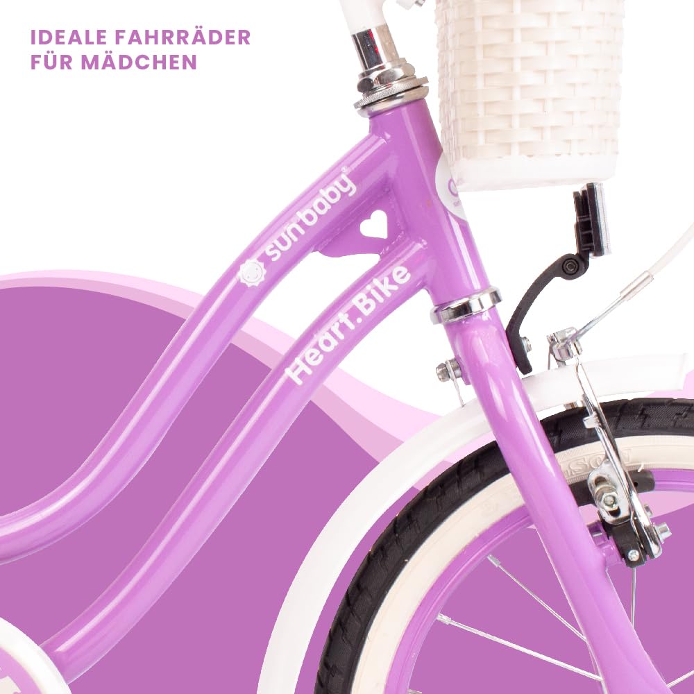 sun baby Mädchenfahrrad 12, 14 und 16 Zoll Radgröße Heart Bike zur Auswahl, mit Abnehmbarer Schubstange, Kinderfahrrad für Mädchen von 2 bis 6 Jahre