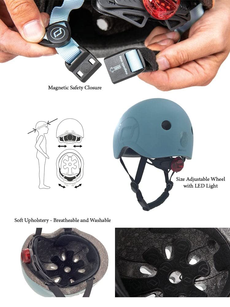 Scoot and Ride Babyhelm mit verstellbaren Trägern, Mattes Finish, Größen XXS, inklusive LED-Sicherheitslicht und weicher Fleece-Polsterung für zusätzlichen Schutz