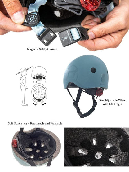 Scoot and Ride Babyhelm mit verstellbaren Trägern, Mattes Finish, Größen XXS, inklusive LED-Sicherheitslicht und weicher Fleece-Polsterung für zusätzlichen Schutz
